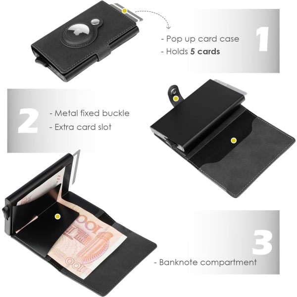 Kompatibel AirTag Wallet kreditkortshållare för män, svart, 1 st