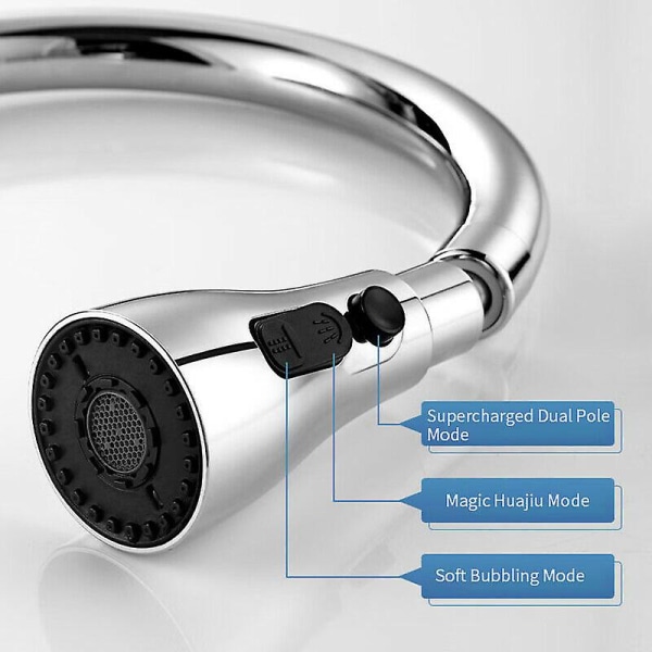 Kampanjespray for kjøkkenkran 3 moduser - 360 graders munnstykke for kjøkkenkran, kranhode, oppvaskkranespray, forlengelse for kjøkkenkran (sølv)