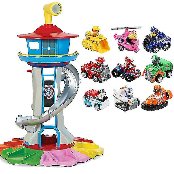 Oversize Paw Patrol Tårn Hovedkvarter Legetøj med Musik og Lys - Paw Patrol Udsigtslegetøjssæt - Børnefødselsdagsgave with 6pcs dogs