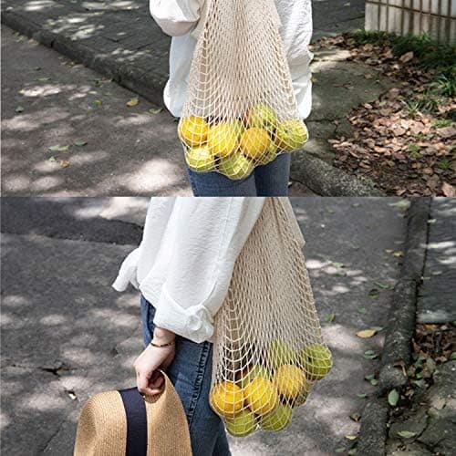 [5-pack] Premium Mesh Grocery Bag, Reusable Produce Bags, Long Handle