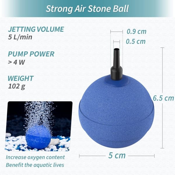 Akvarium 5 cm Blå Luftsten Ball Boblediffusor Frigjøringsverktøy for Luftpumper Fisketanker Bøtter Dammer og DWC-tanker, sett med 4