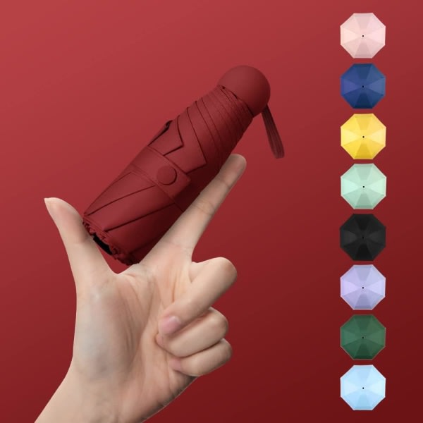 Mini tuulenpitävä taitettava matkavarjo, aurinko- ja sadevivarjo, kompakti kannettava naisille ja miehille Useita värejä (punainen)