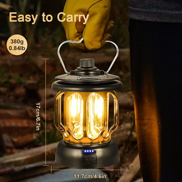 LED Vintage USB Uppladdningsbar Campinglampa Dimbar Varmvit