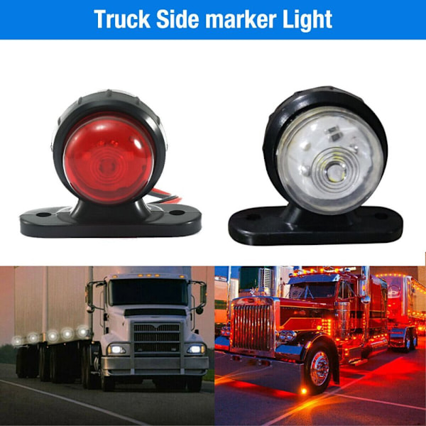 2 stk. Sidemarkeringslygter Trailer LED Markeringslys RØD OG HVID Red and White