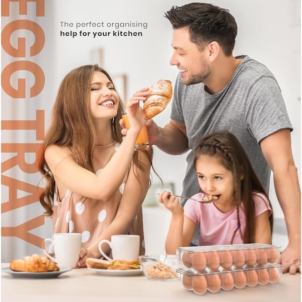 Eggbeholder for kjøleskap - 14 Eggbeholder med lokk og håndtak, Eggoppbevaring og eggbrett (Klar, 2-pakning)
