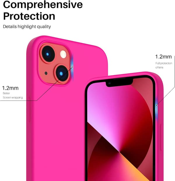 Flytende silikondeksel til iPhone 13 6.1\" - Ultratynn støtsikker helkroppsbeskyttelse[JUN] Hot Pink