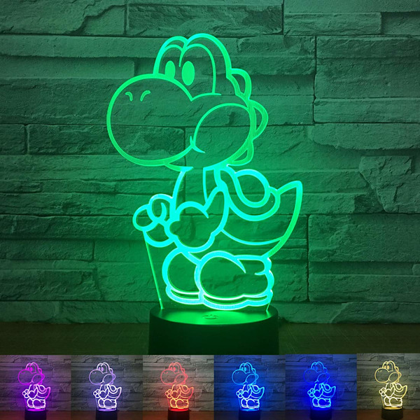 Hnfsliuhao Yoshi Mario 3D LED USB-lampe Tegneseriefigur S