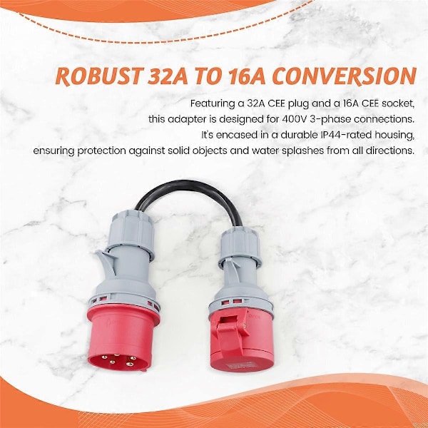 5-Pin Rød 32A Hann til 16A Hunn CEE Adapter Gen Ev Lader Skjøteledning Plugg 400V Socket-Perfet[ch]