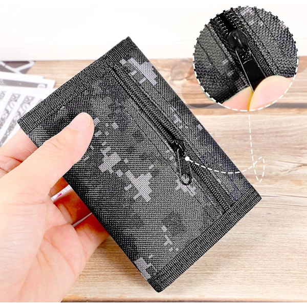 Camouflage Pung, Trifold Punge Slank Pung med Metalkrog Møntlynlåslommer til Mænd Børn (Grå)