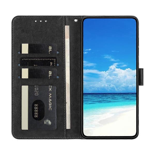 PU-læder wallet case med sommerfuglprint til Samsung Galaxy S25 FE[JUN] Black