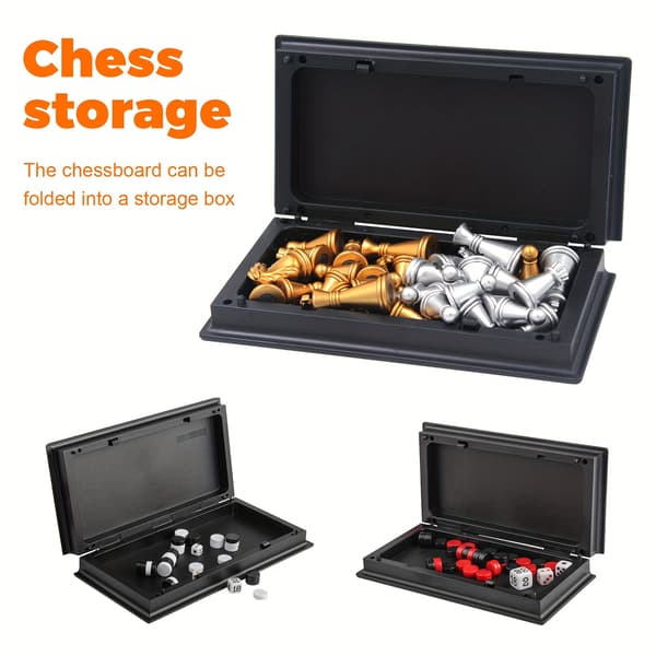 Mini magnetisk sjakkbrettspillsett - Bærbart sammenleggbart reisesjakk, backgammon og dam Backgammon
