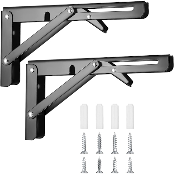 2-pack hopfällbara väggkonsoler, fällbara konsoler, hopfällbara konsoler för tunga laster, för bord, garage, kök, sovrum - svart