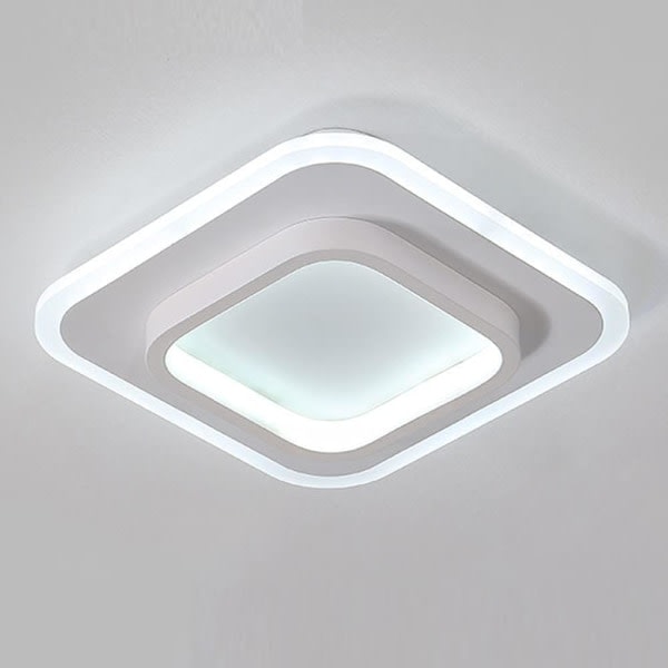 Hvid firkantet LED-loftslampe i enkel nordisk stil til altan, køkken, varmt lys 20W (koldt hvidt lys)