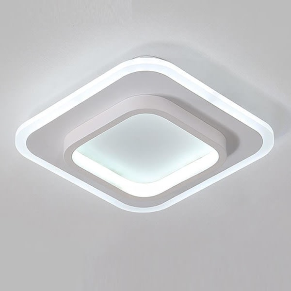 Vit fyrkantig ljusarmatur Enkelt mode nordisk stil LED-taklampa för balkong Kök Taklampa Varmt ljus 20W (Kallvitt ljus)