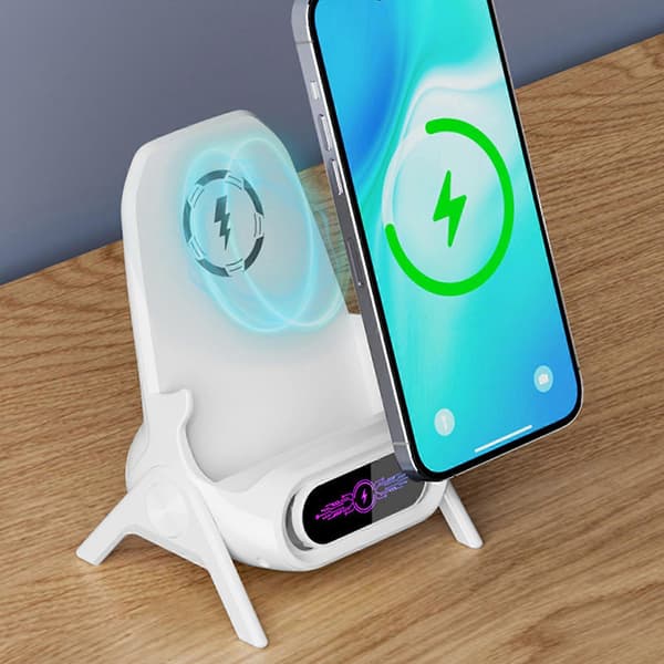 Bärbar trådlös laddningsstation med telefonstativ & Bluetooth-högtalare [JUN]