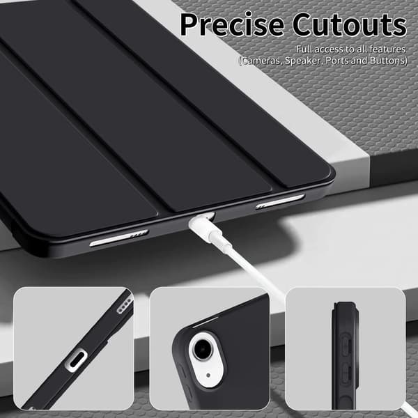 Tri-Fold Stand Case til iPad 11 (2025/2022) med Blød TPU Bagside - Grå[JUN] iPad 10th 11th Gen Gray