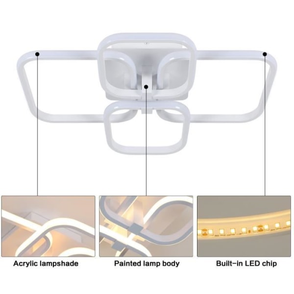 Moderne firkantet LED-taklampe 60W - KIWAEZS - Varmhvit - Stue - aluminiumslegering og jern