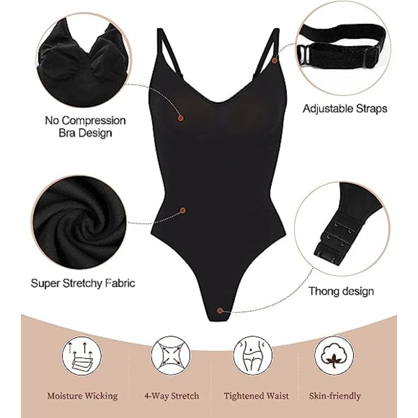 Naisten vartalotyyppi Vatsan hallinta Shapewear Saumaton muotoilu Thong Body Shaper Linne musta musta black XL