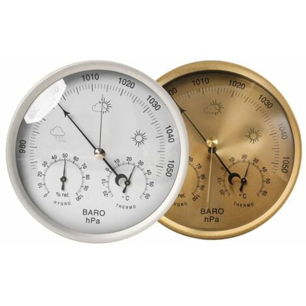 Analog väderstation 3 i 1 rostfritt stål Ø132 mm - Barometer, termometer, hygrometer, silver