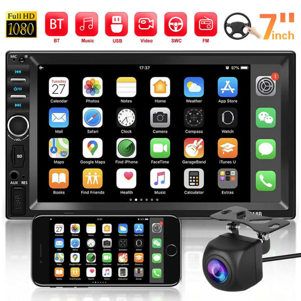 7\" Double DIN Autoradio MP5-soitin Bluetooth-kosketusnäytöllä