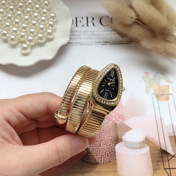 Käärmekello Kvartsrannekello Muoti Kulta Naisten Kellot Kello reloj mujer montre femme relogio Luksus Naisten Rannekello gold black