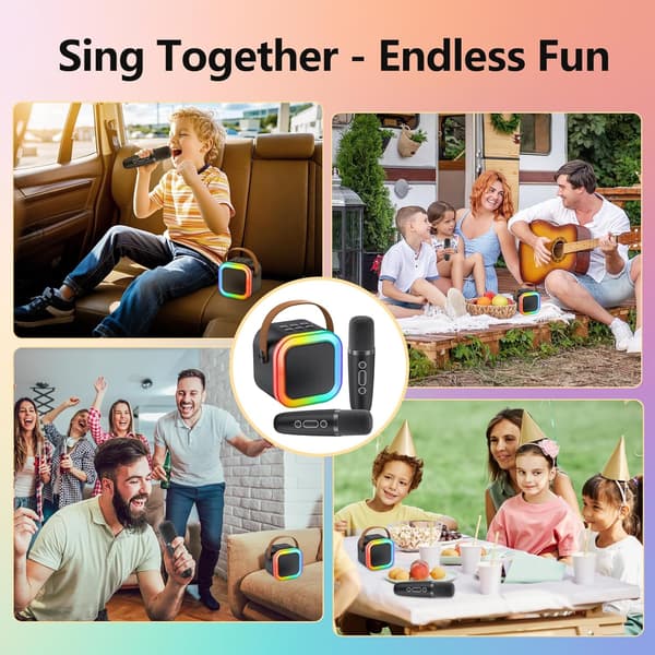 Bærbar karaokemaskin med Bluetooth og 2 mikrofoner[JUN]