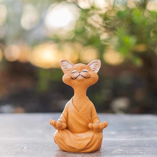 Buddha Katteskulptur Meditation Yoga Samlergave til Katteelskende Orange Orange 18 CM