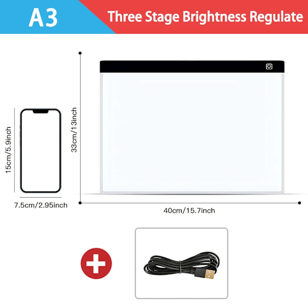 LED Ritplatta A5/A4/A3 med 3 Ljusstyrkor ljusbord/ljusplatta A5