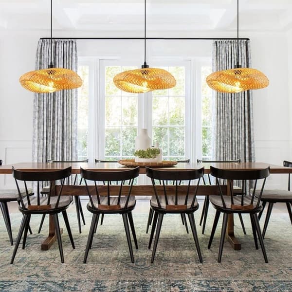 40 cm Bambus Rattan Pendellampe, E27 Retro Loftlampe til Badeværelse Spisestue [JUN]