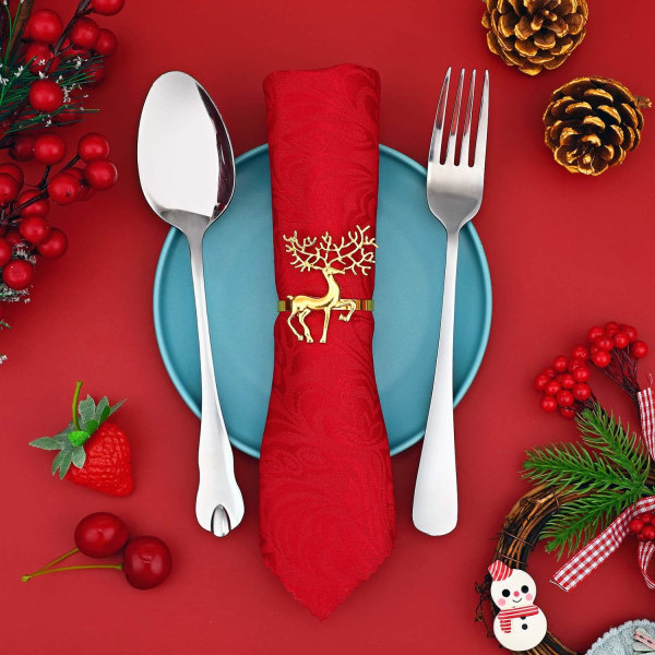 Jule servietringholder Hjorte servietringe til julemiddage, bryllupsdekoration, juleborddekorationer og hjemmekøkken, bordslinned tilbehør