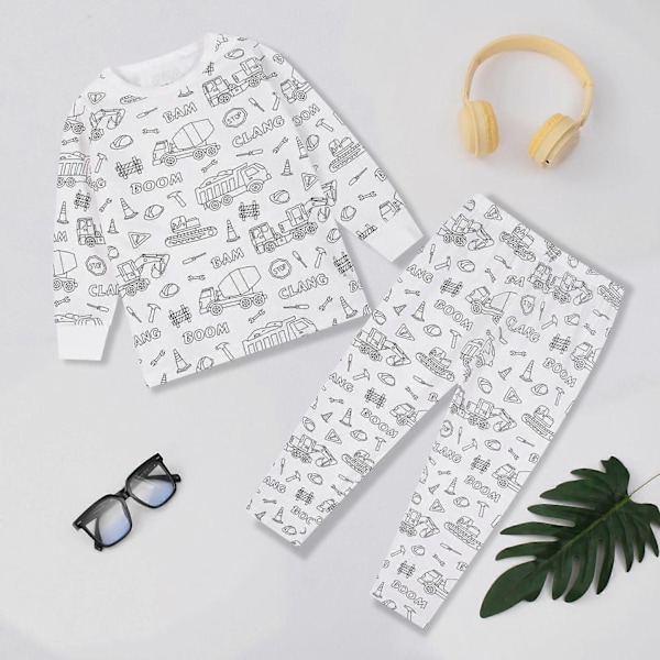 Kreative børns DIY graffiti pyjamas hjemmetøjssæt, mal dine egne pyjamasfarver til drenge og piger - Xin Engineering Vehicle Engineering Vehicle 7-8Years