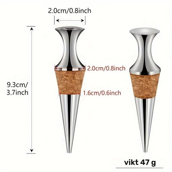 2-pack silvervinstoppare, trä med lufttät försegling för röda och vita vinflaskor Silver Pure