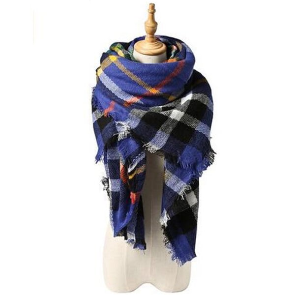 H?st- och vinterrutig halsduk, kvinnlig tofs, varmrandig sjal, trendig europeisk och amerikansk fyrkantig halsduk, bl?