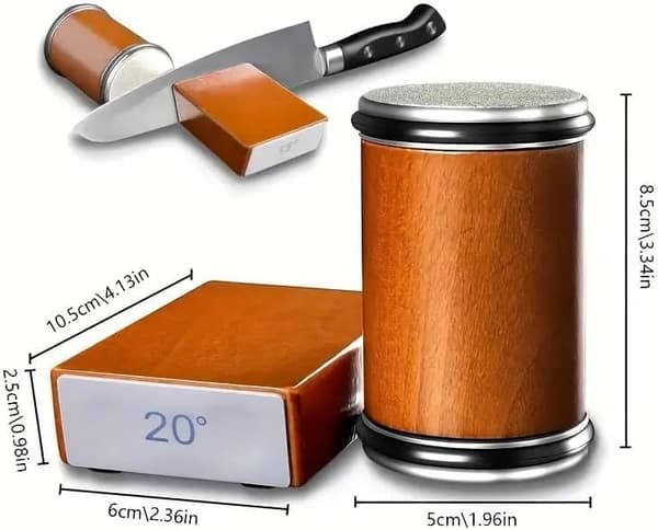Bryne med magnetisk vinkelguide och läderstrigel för köksknivar [JUN]