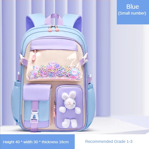 Barneskoleveske Skoleveske for jenter Lett ryggsekk for barn Kawaii vanntett skoleveske Blue small