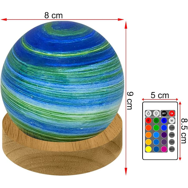 RGB 16-farget Planet Glasskule Nattlampe, Dimbar USB Astronomisk Lampe med Fjernkontroll (8cm) Parent
