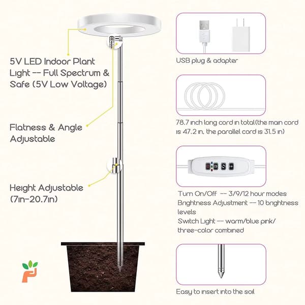 Fullspektrum LED-vekstlys for innendørsplanter, 5V USB[JUN]