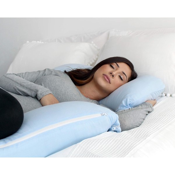 Graviditetspute for kvinner, U-formet full kroppspute og graviditetsstøtte for rygg, hofter, ben, mage med avtakbar forlengelse Lys Blu[ch] Light Blue 134.6 x 78.7 x 17.8 centimetres