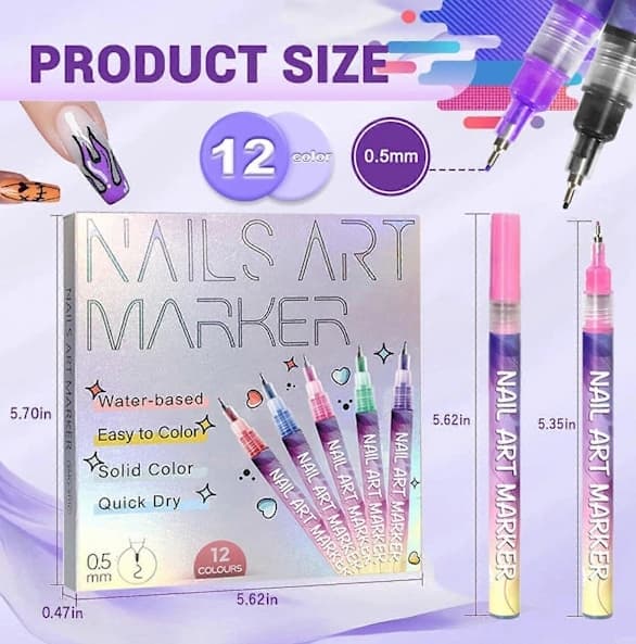 12 stk. Fine Line Nail Art Pens til Præcis Graffiti Tegning[JUN] multicolor