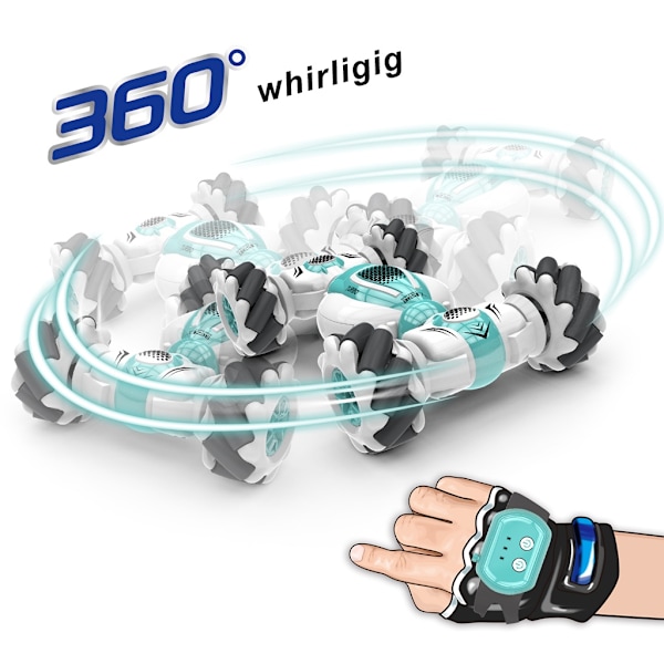 2,4 GHz fjernkontrollbil 4WD - Se gestkontroll RC stuntbil med LED-lys Musikeffekt Barneleke - WELLNGS Blue