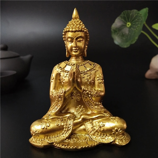 Gyllene Thailand Buddha Staty Hem & Trädgård Dekoration Meditation Buddha Skulptur Hindu Fengshui Figur Ornament Hantverk
