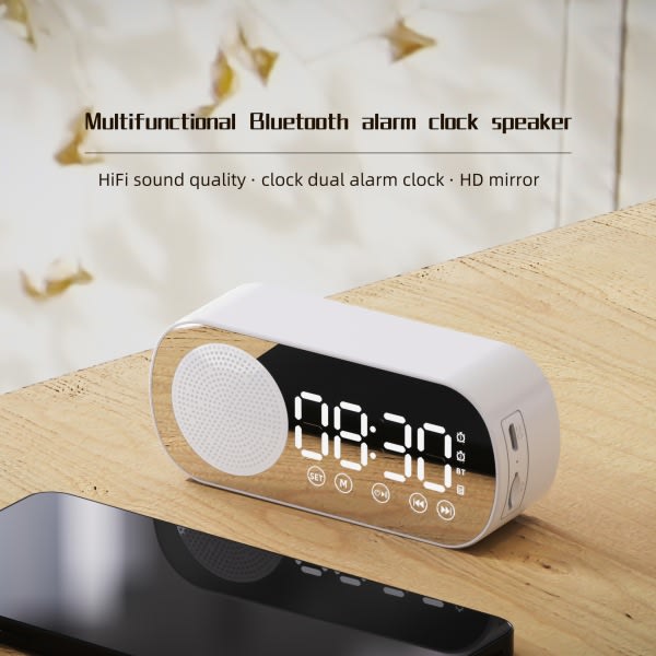 Multifunktionell Smart FM-radio Bluetooth-högtalare Växarklocka Spegelklocka (svart)