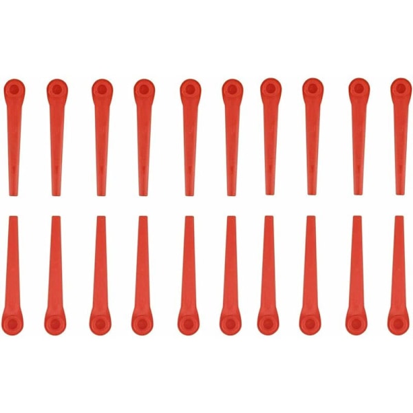 Pakke med 100 plastblader som er kompatible med Gardena gresstrimmer, erstatningsblader for Gardena gresstrimmer og trådløse gresstrimmere.