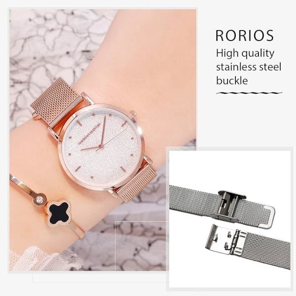 Moderiktig watch med glänsande stjärnklar urtavla, rostfritt stål