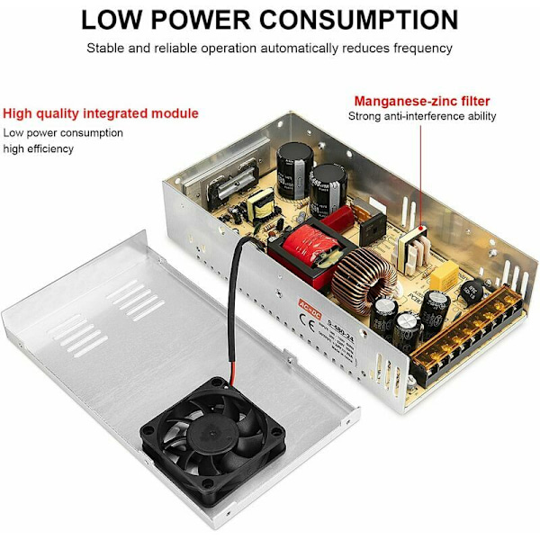 480W 24V 20A AC/DC-omvandlare, AC-strömförsörjning, AC 110V/220V till DC 24V 20A, Reglerad universell strömadapter