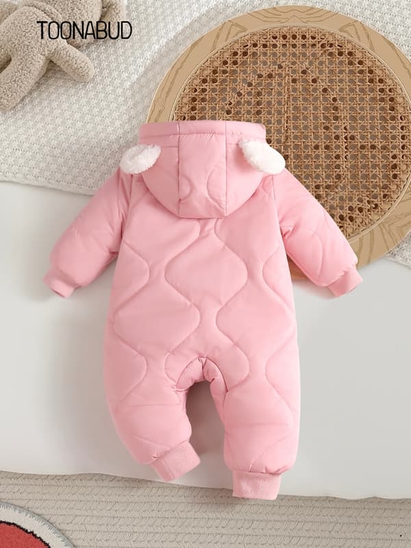 Fortykket heldragt til baby til efterår/vinter udendørsbrug med lynlås 6-9M Pink Red