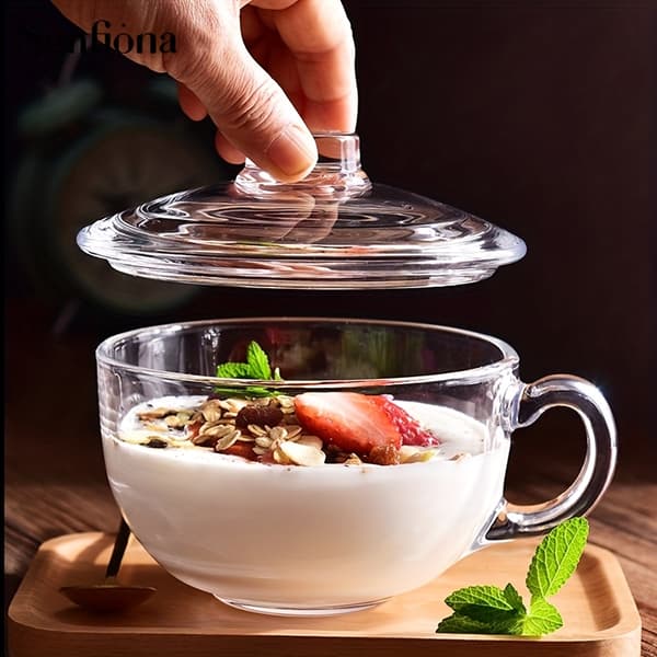 Glasskåle med låg og håndtag til pasta, havregryn, desserter og ris Trans oatmeal c