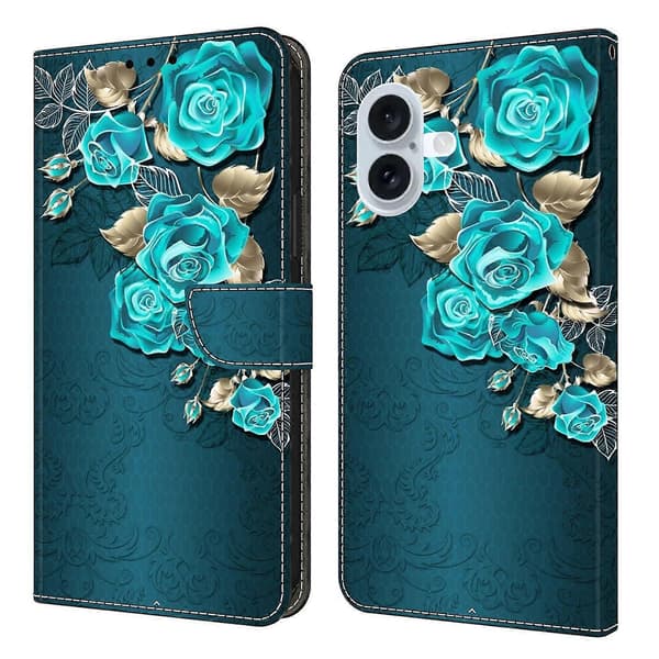 Färgglatt Magnetiskt Läderplånboksfodral för iPhone 17[JUN] Blue Rose Multicolor