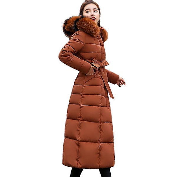 Vanntett Parkasjakke Trendy Kapp Dame Vinterjakke Bomull Vattert Varm Maxi Pufferjakke Dame Lange Rockar Parkasjakke Oransje orange 2XL