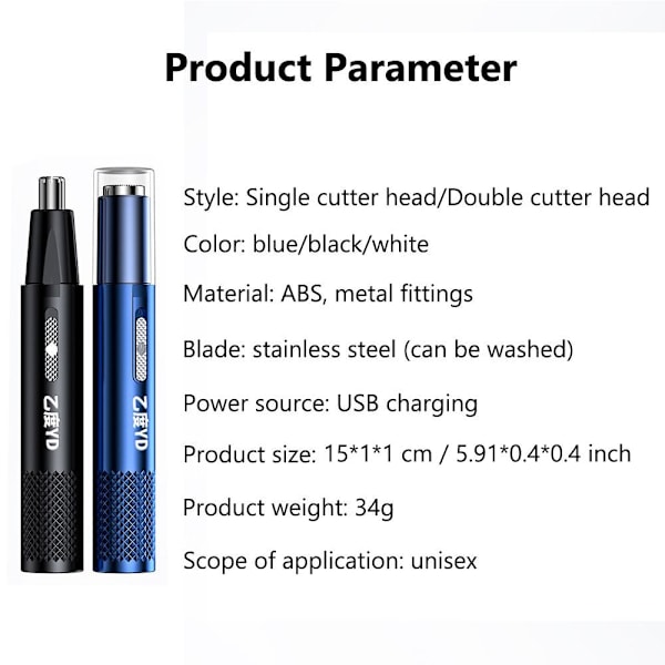 Nesehårstrimmer Barbering svart black Double cutter head